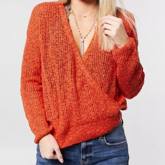 Billabong Orange Sweet Bliss Surplice Open Knit Sweater Small - Picture 7 of 7